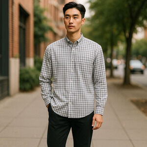 J Crew Secret Wash Shirting Organic Cotton Classic Fit Gray Gingham Plaid Sze XL
